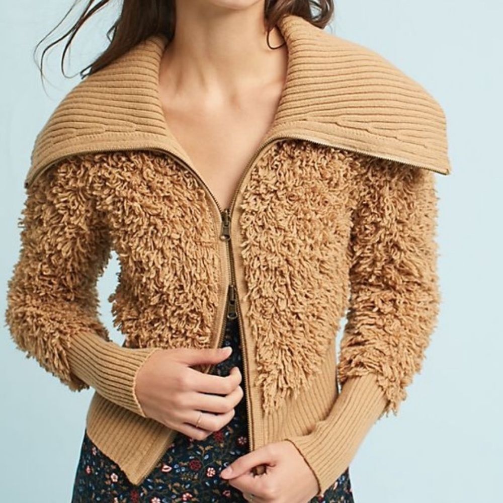 Anthropologie sleeping on snow yvetta textured fuzzy bomber jacket‎